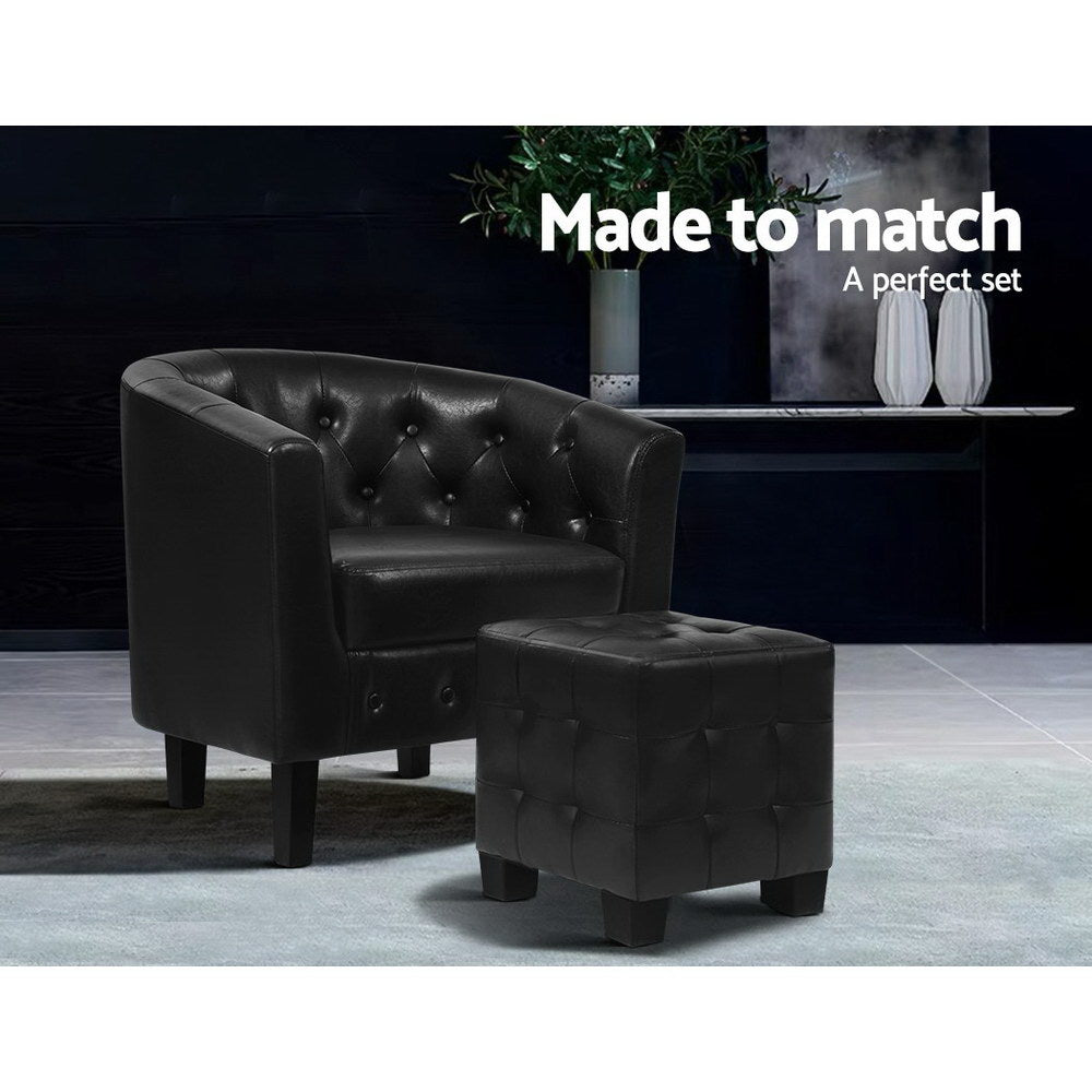 Armchair Lounge Chair Ottoman Tub Accent Chairs PU Leather Sofa Armchairs Black