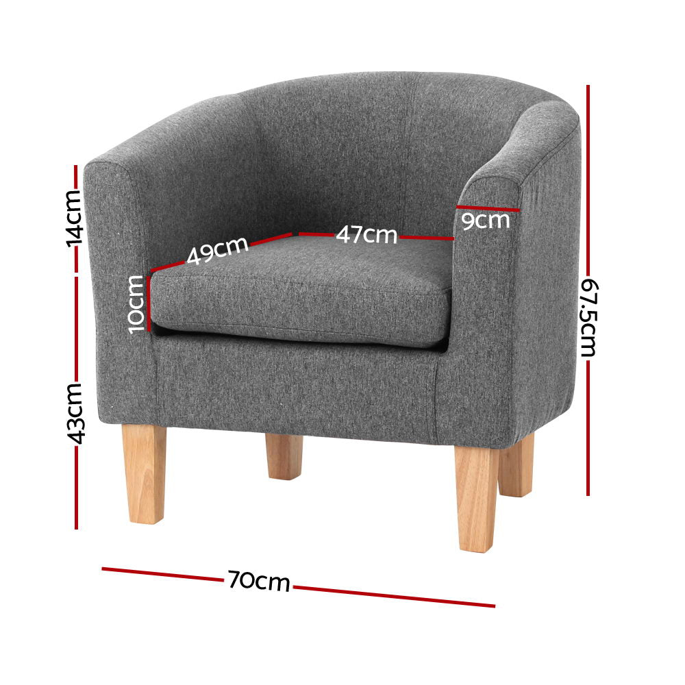 Abby Armchair Lounge Chair Tub Accent Armchairs Fabric Sofa Chairs Grey