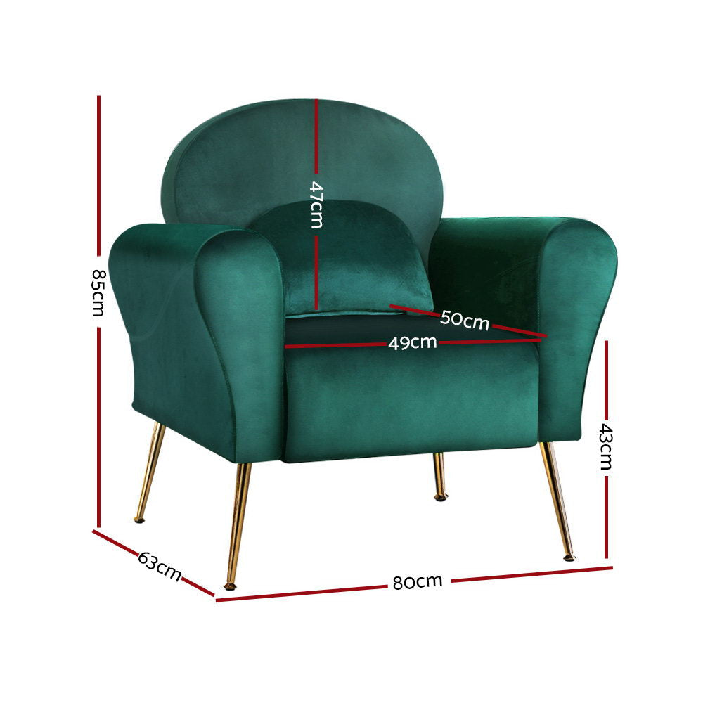 Artiss Armchair Lounge Chair Accent Armchairs Chairs Sofa Green Cushion Velvet Fast shipping On sale