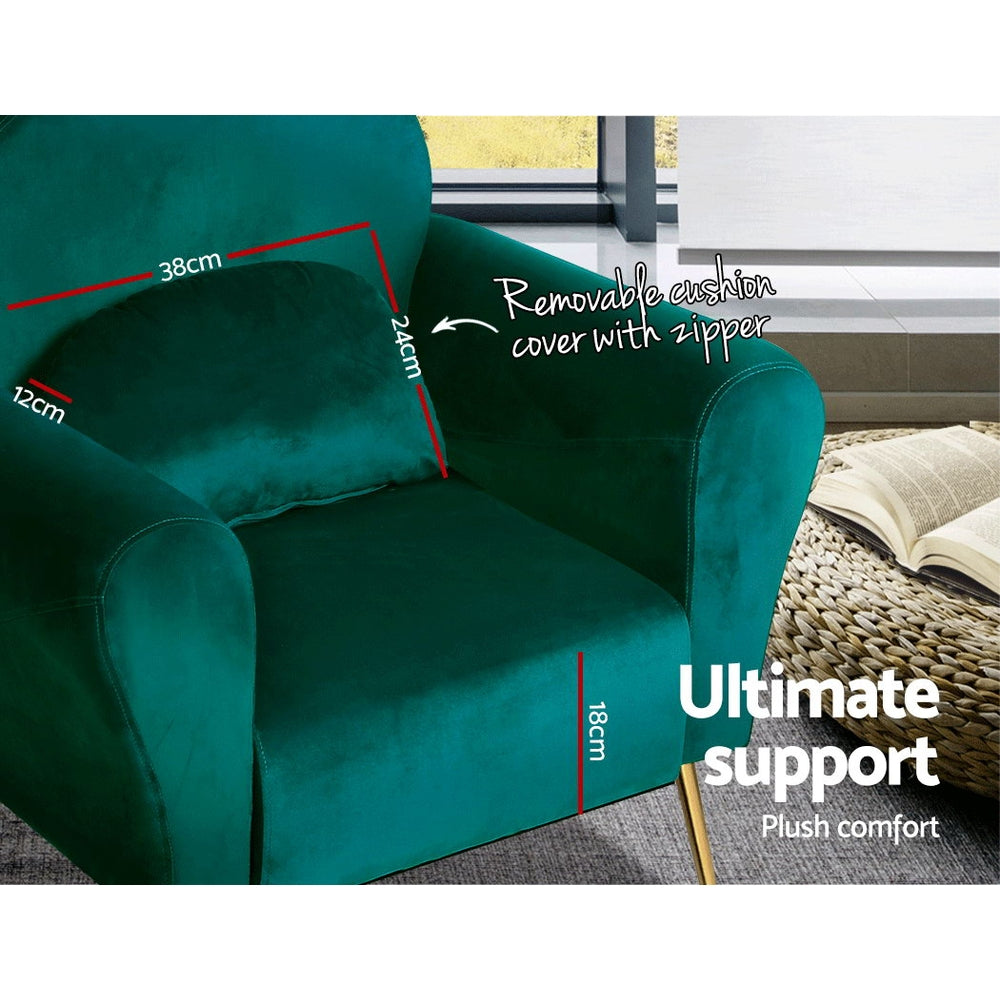 Artiss Armchair Lounge Chair Accent Armchairs Chairs Sofa Green Cushion Velvet Fast shipping On sale