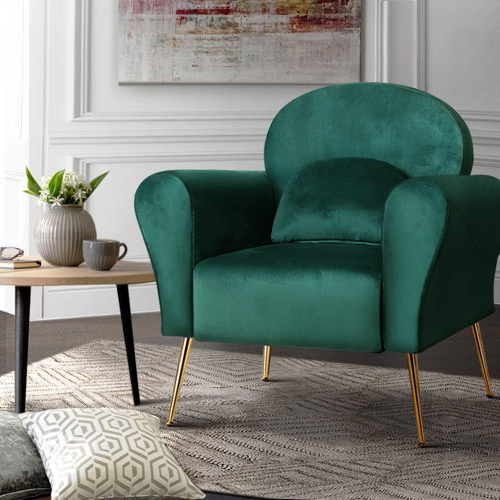 Artiss Armchair Lounge Chair Accent Armchairs Chairs Sofa Green Cushion Velvet Fast shipping On sale