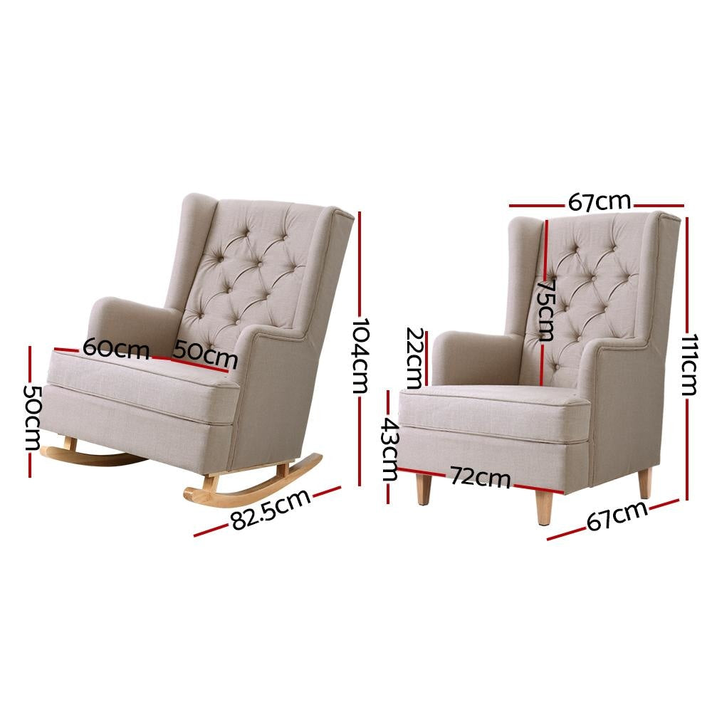 Rocking Armchair Feedining Chair Fabric Armchairs Lounge Recliner Beige