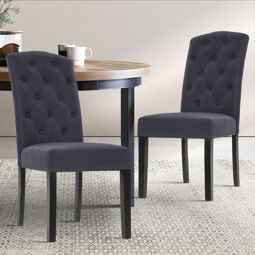 Set of 2 Dining Chairs French Provincial Kitchen Cafe Fabric Padded High Back Pine Wood Grey Chair Fast shipping On sale