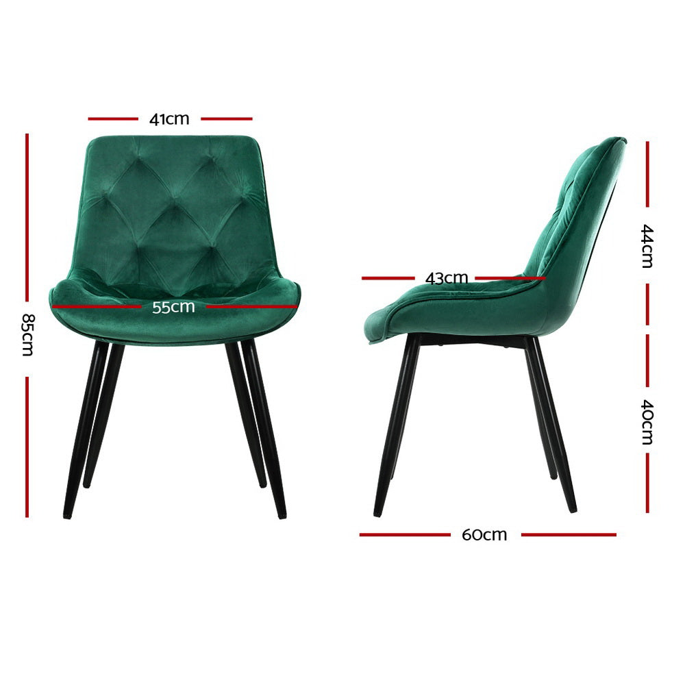 Artiss Set of 2 Starlyn Dining Chairs Kitchen Velvet Padded Seat Green Chair Fast shipping On sale