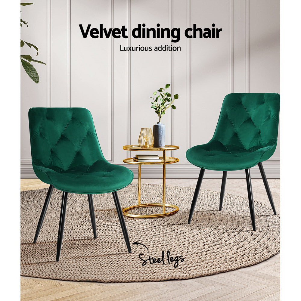 Artiss Set of 2 Starlyn Dining Chairs Kitchen Velvet Padded Seat Green Chair Fast shipping On sale