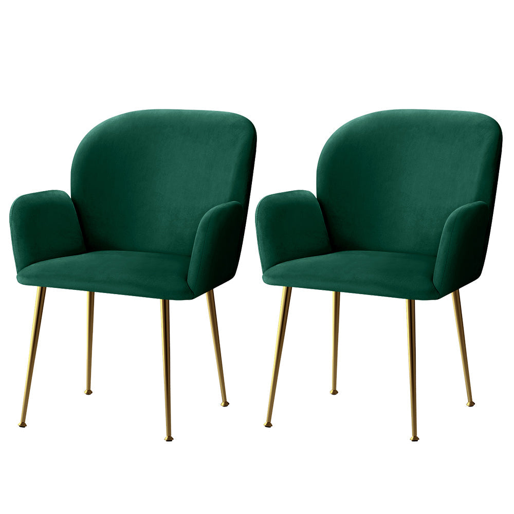 Artiss Set of 2 Kynsee Dining Chair Armchair Cafe Upholstered Velvet Green Fast shipping On sale