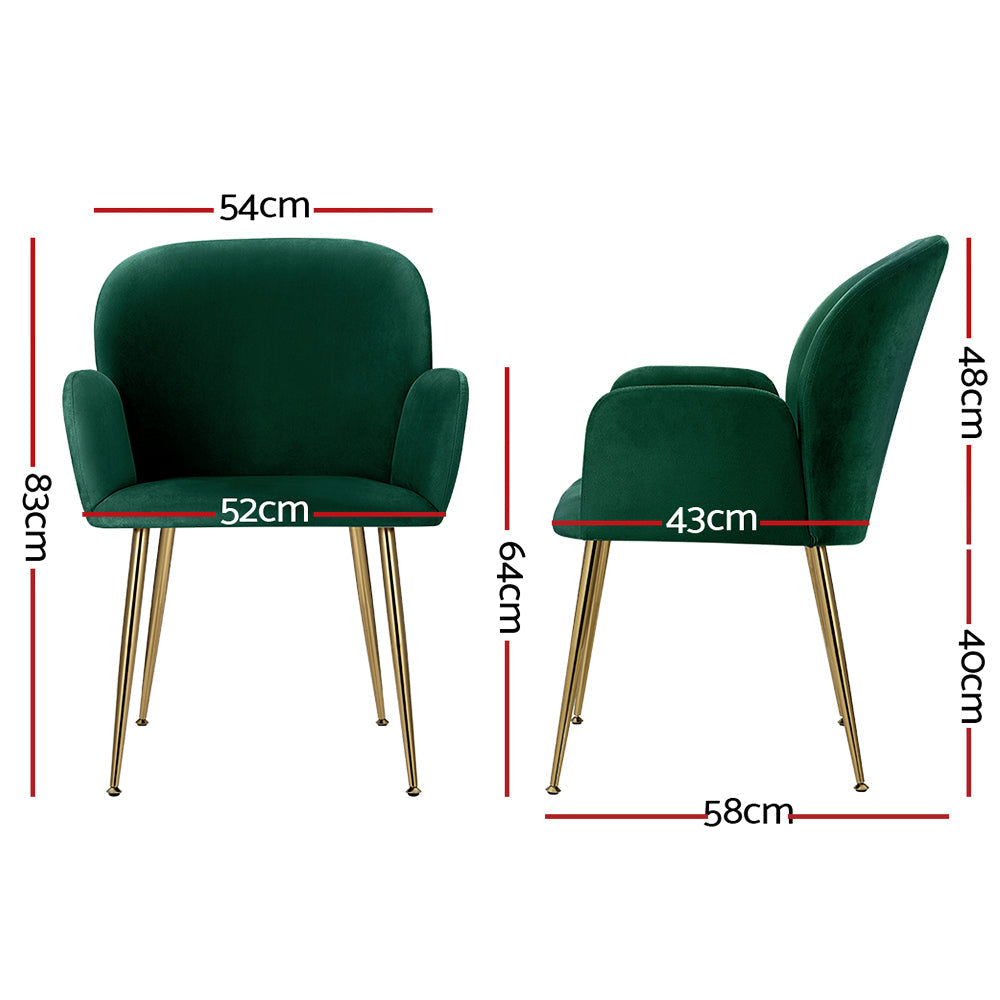 Artiss Set of 2 Kynsee Dining Chair Armchair Cafe Upholstered Velvet Green Fast shipping On sale