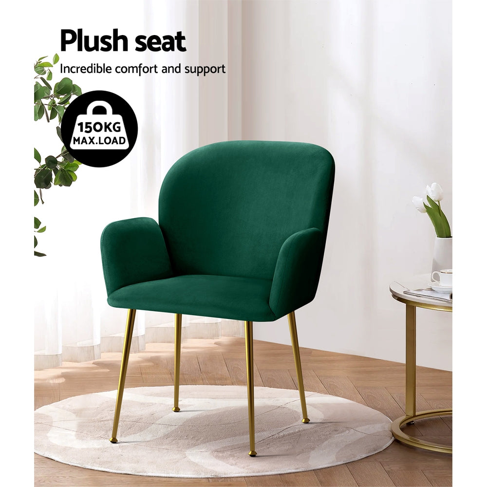 Artiss Set of 2 Kynsee Dining Chair Armchair Cafe Upholstered Velvet Green Fast shipping On sale