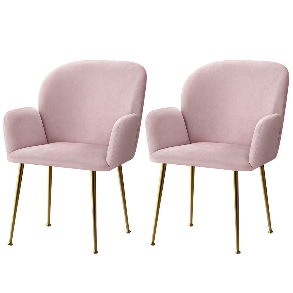 Artiss Set of 2 Kynsee Dining Chairs Armchair Cafe Chair Upholstered Velvet Pink Fast shipping On sale