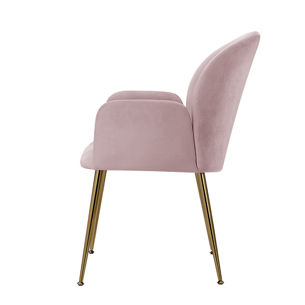 Artiss Set of 2 Kynsee Dining Chairs Armchair Cafe Chair Upholstered Velvet Pink Fast shipping On sale