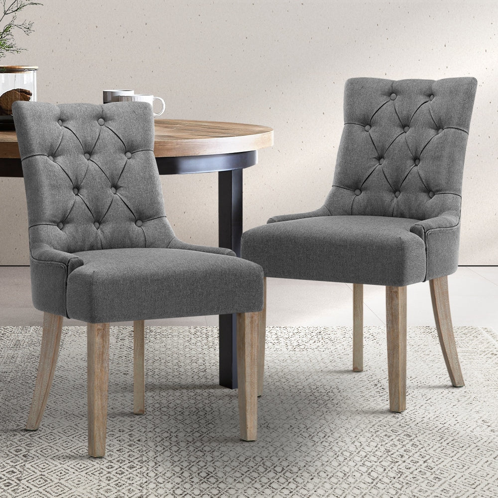 Set of 2 Dining Chair CAYES French Provincial Chairs Wooden Fabric Retro Cafe