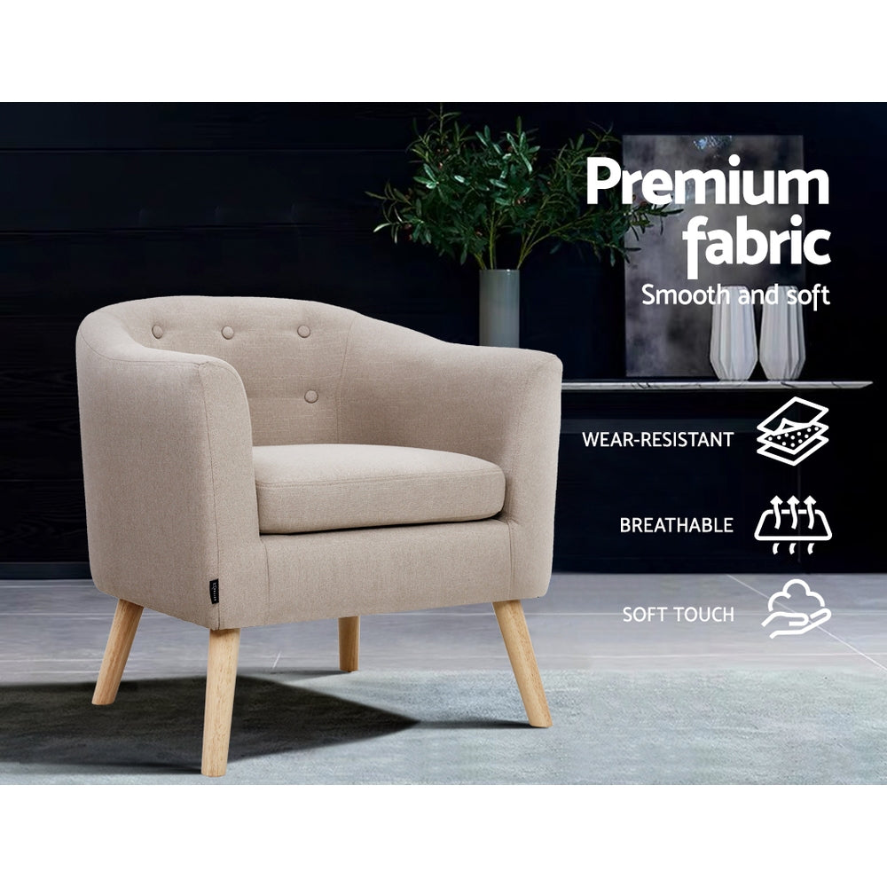 ADORA Armchair Tub Chair Single Accent Armchairs Sofa Lounge Fabric Beige Fast shipping On sale
