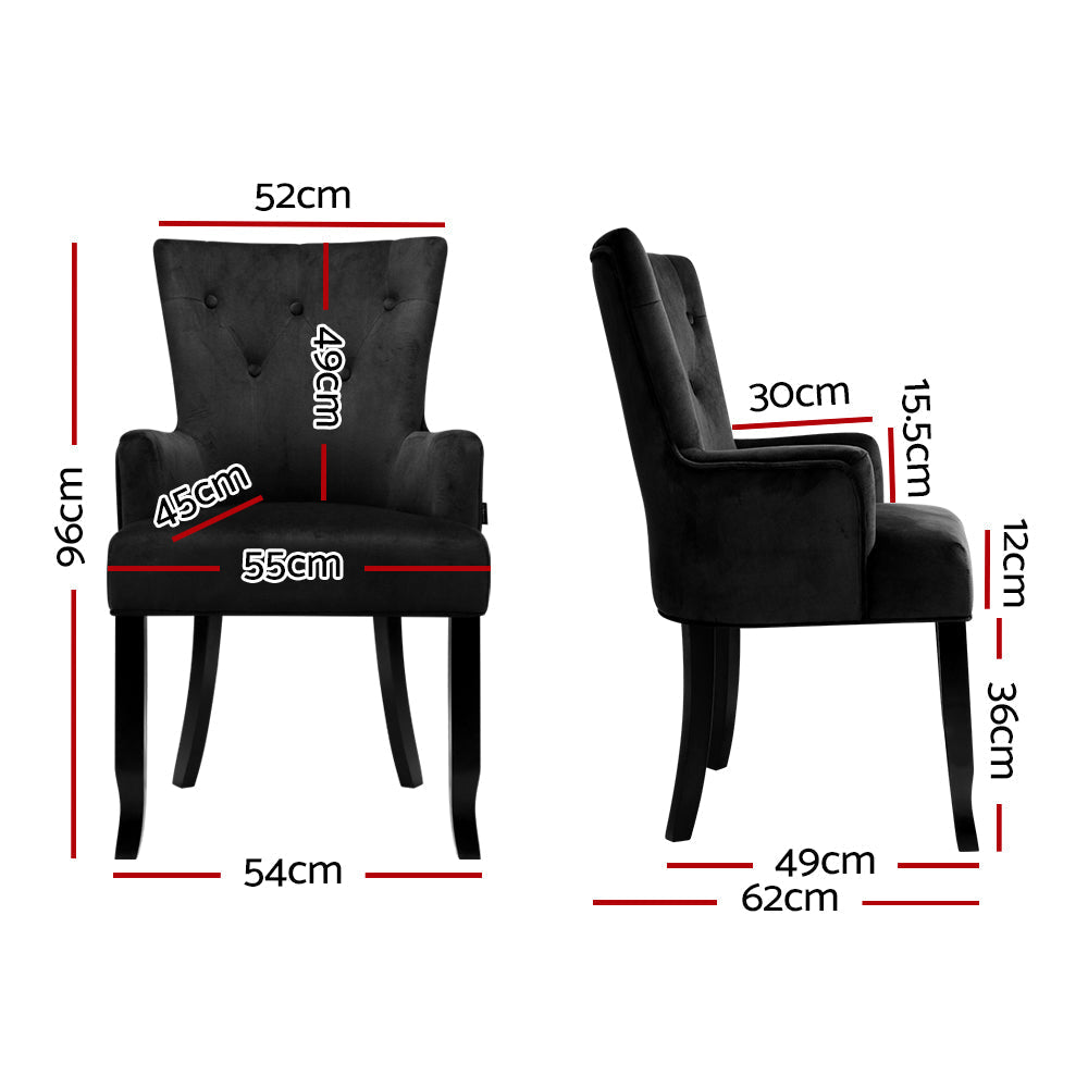 Dining Chairs French Provincial Chair Velvet Fabric Timber Retro Black Fast shipping On sale