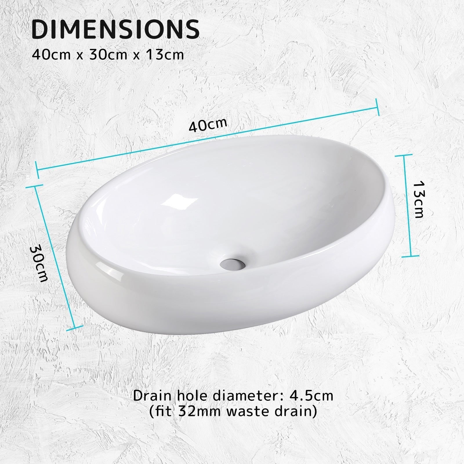 Muriel 40 x 30 13cm White Ceramic Bathroom Basin Vanity Sink Oval Above Counter Top Mount Bowl Accessories Fast shipping On sale