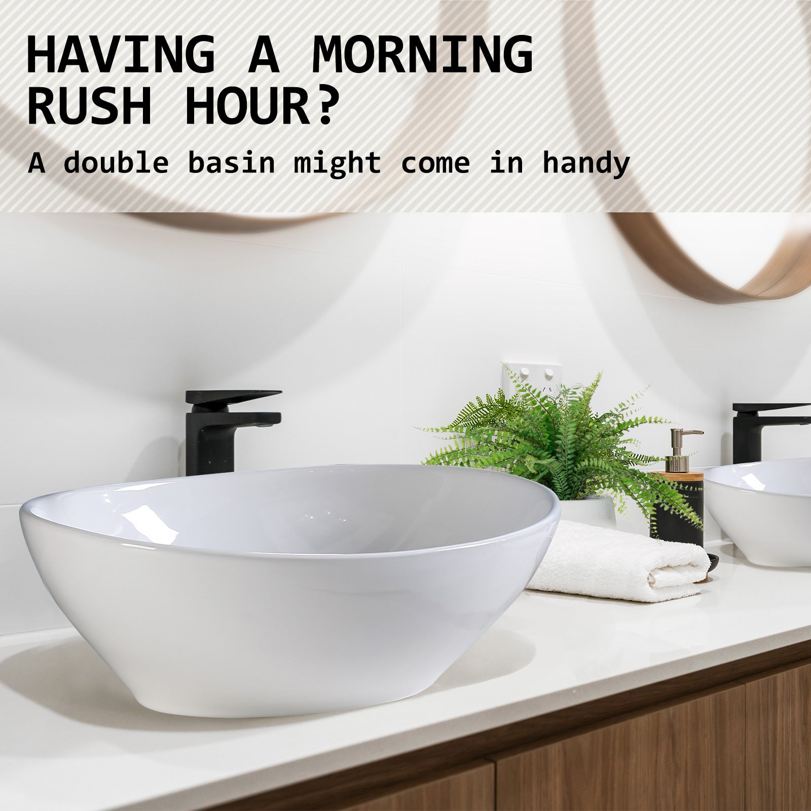 Muriel 41 x 34 x 14.5cm White Ceramic Bathroom Basin Vanity Sink Oval Above Counter Top Mount Bowl