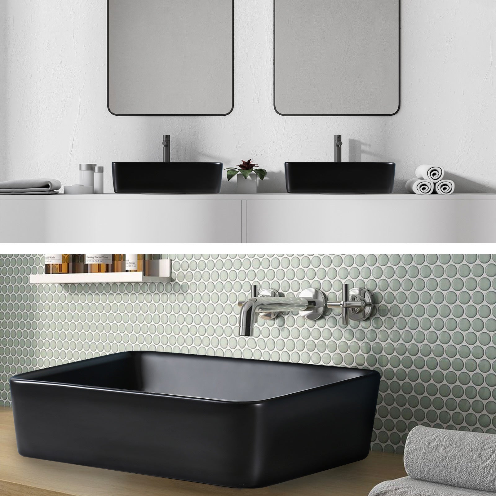 Muriel 48 x 37.5 x 13cm Black Ceramic Bathroom Basin Vanity Sink Above Counter Top Mount Bowl