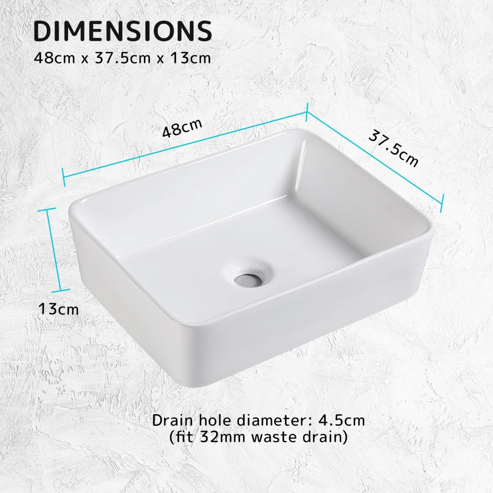 Muriel 48 x 37.5 13cm White Ceramic Bathroom Basin Vanity Sink Above Counter Top Mount Bowl Accessories Fast shipping On sale