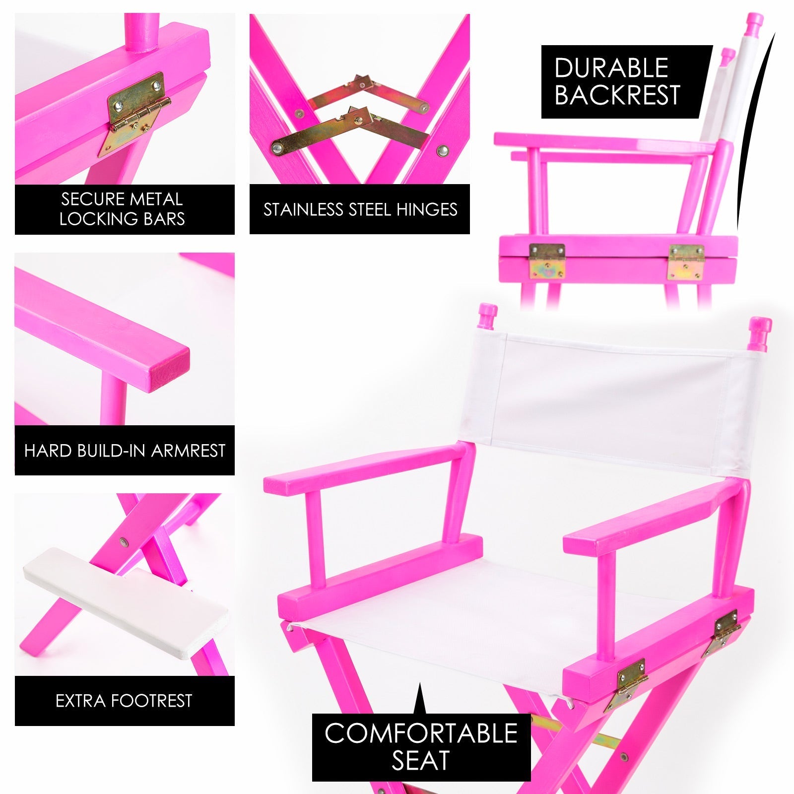 La Bella Pink Folding Tall Chair DARK HUMOR Movie Director 75cm Bar Stool Fast shipping On sale