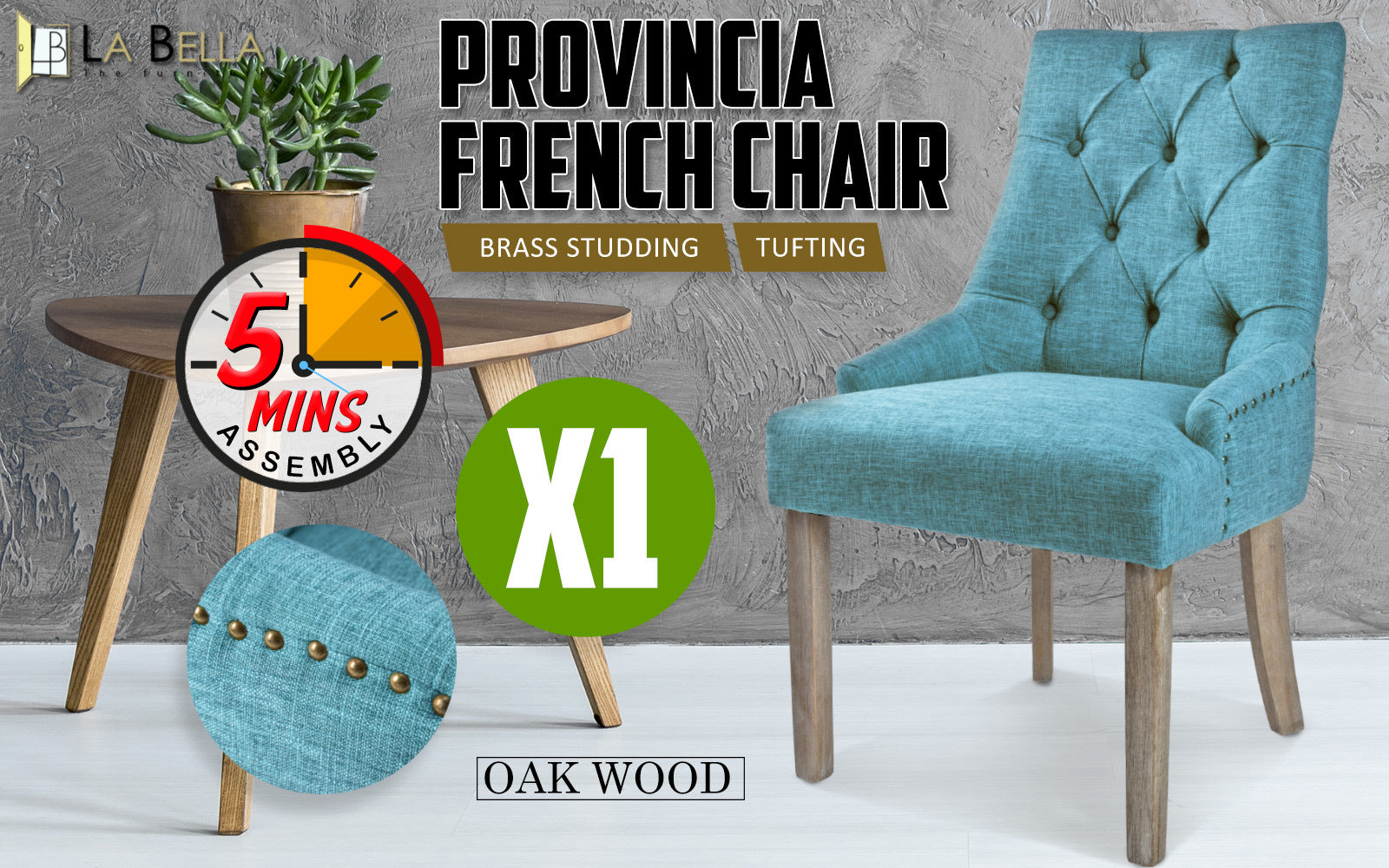 La Bella Blue French Provincial Dining Chair Amour Oak Leg Fast shipping On sale