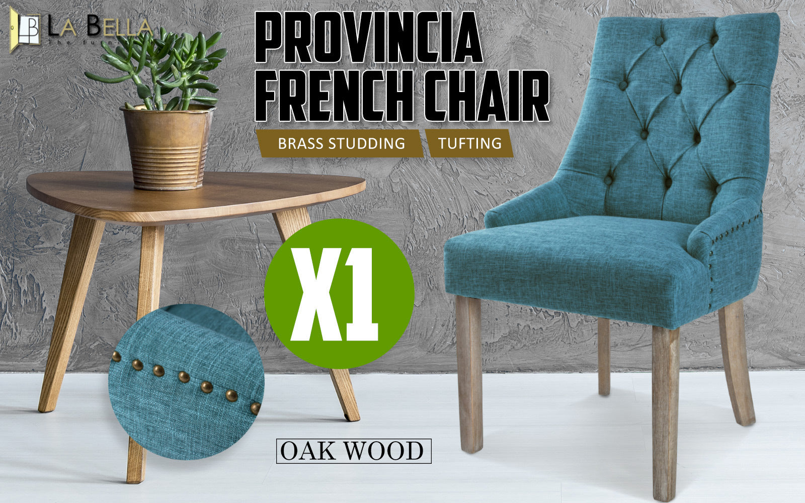 La Bella Dark Blue French Provincial Dining Chair Amour Oak Leg Fast shipping On sale