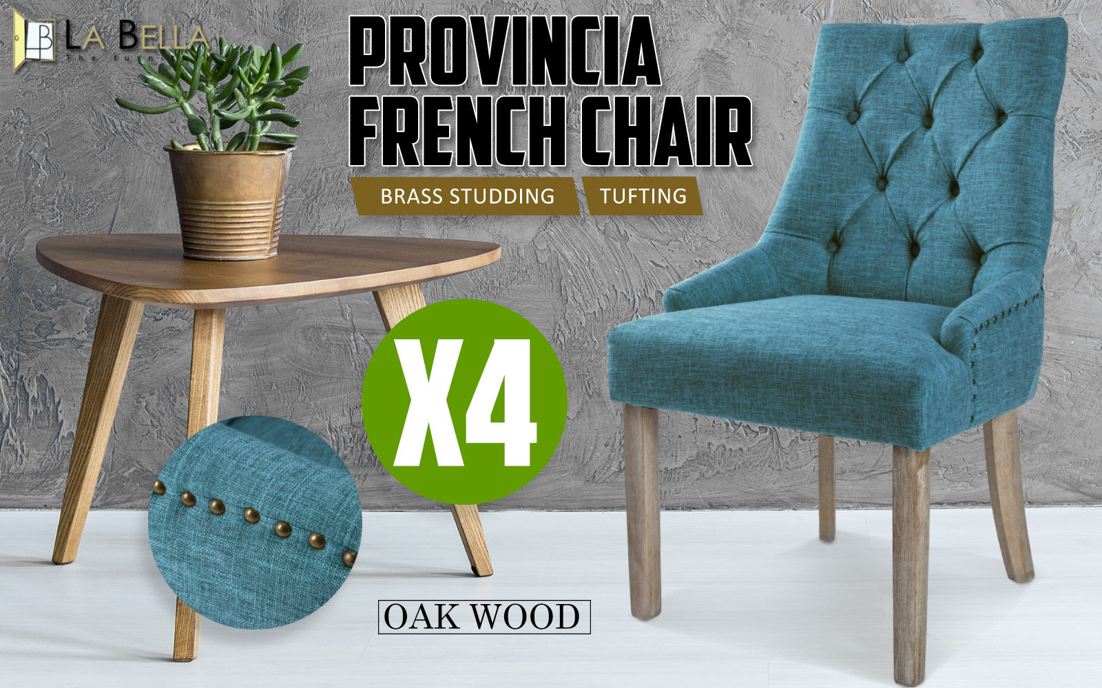 La Bella 4 Set Dark Blue French Provincial Dining Chair Amour Oak Leg Fast shipping On sale