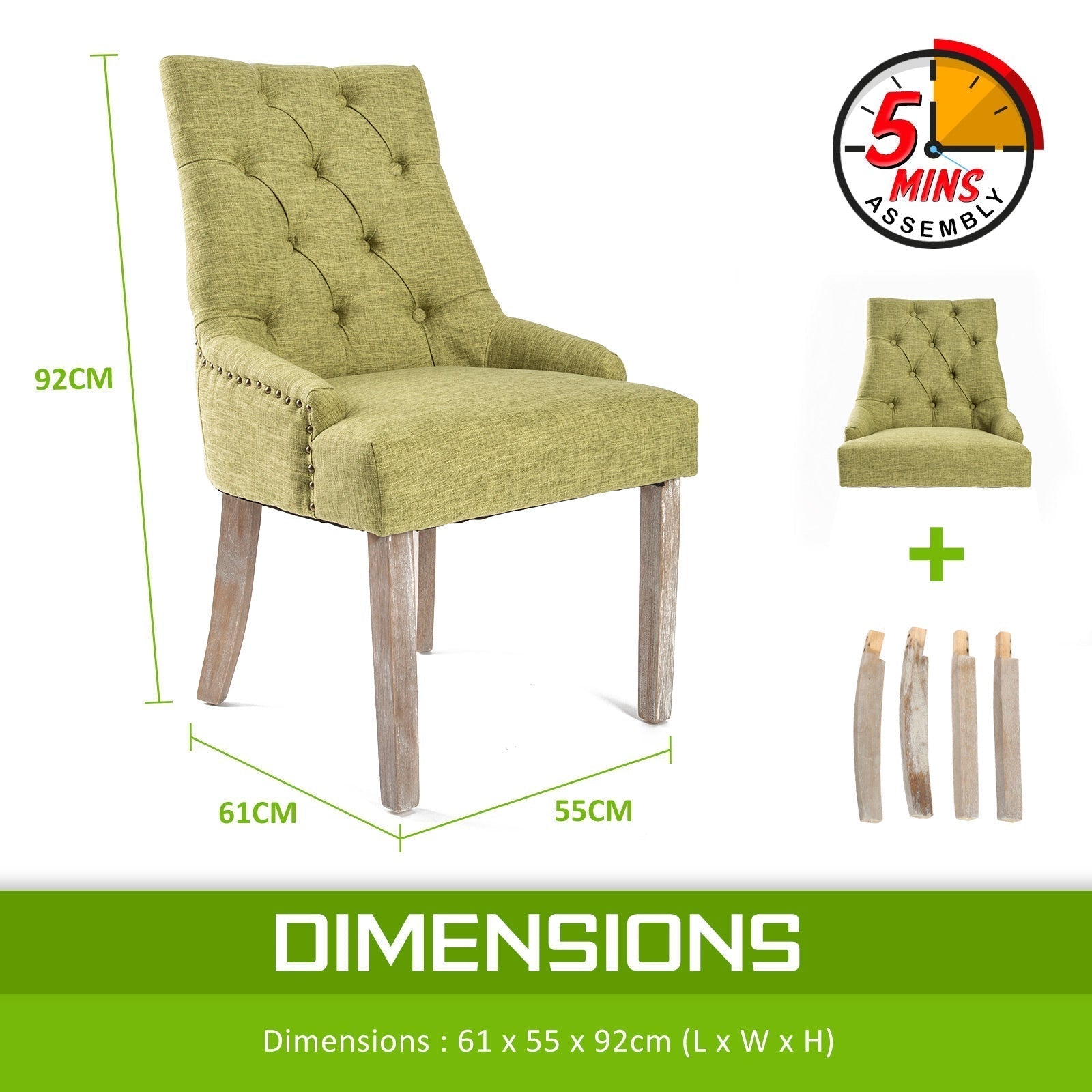 La Bella 2 Set Green French Provincial Dining Chair Amour Oak Leg Fast shipping On sale