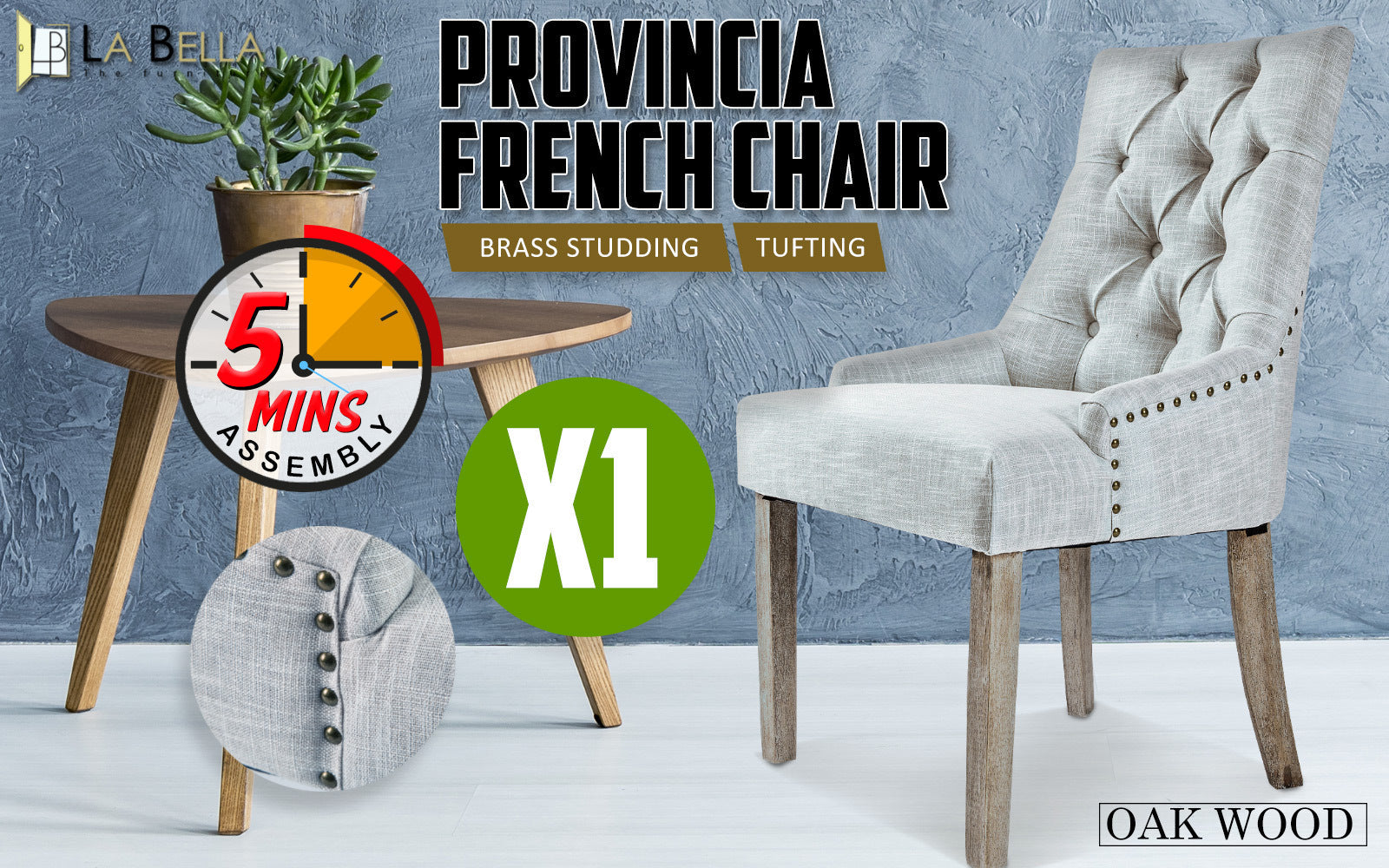 La Bella Grey French Provincial Dining Chair Amour Oak Leg Fast shipping On sale