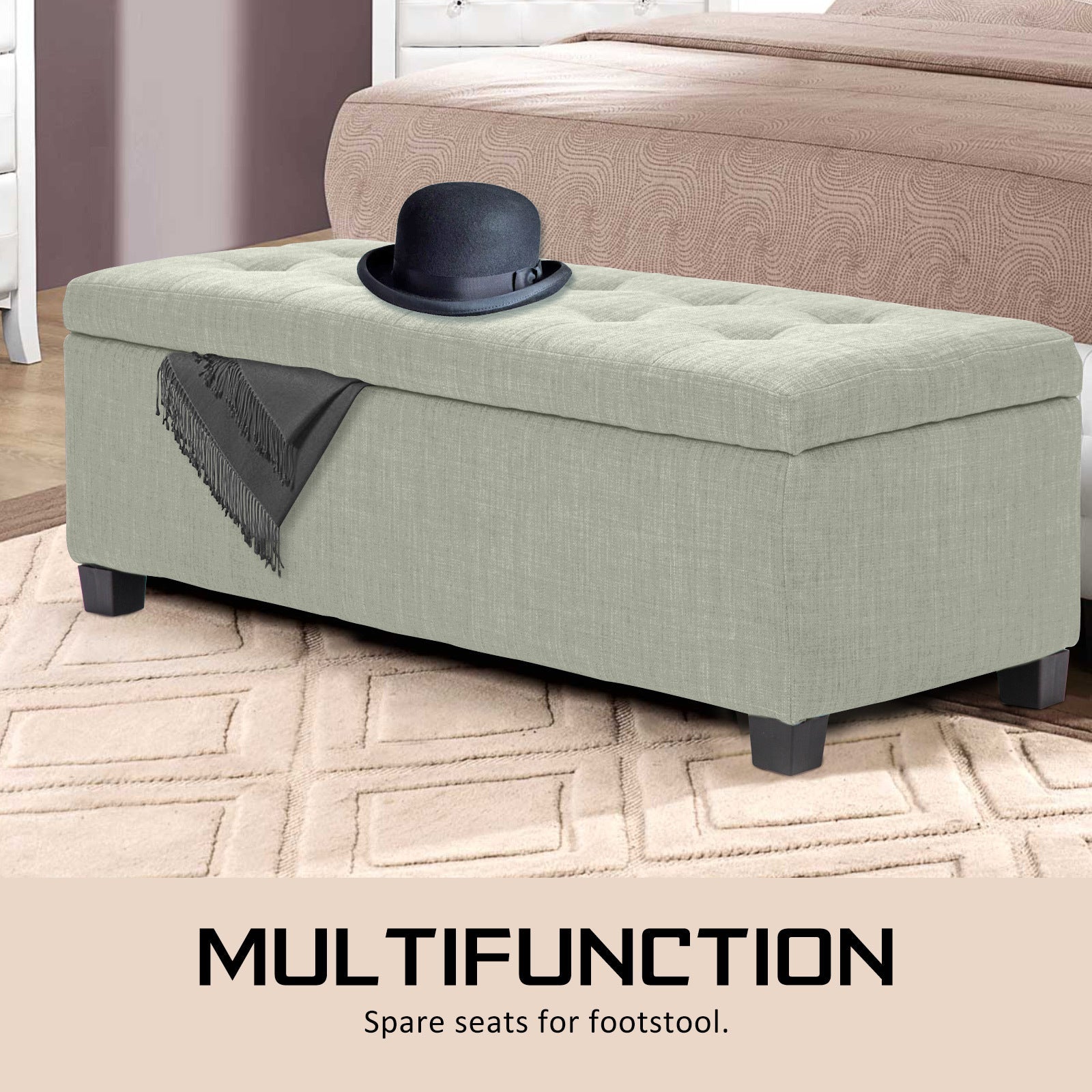 La Bella 102cm Light Green Storage Ottoman Stool Fabric Fast shipping On sale