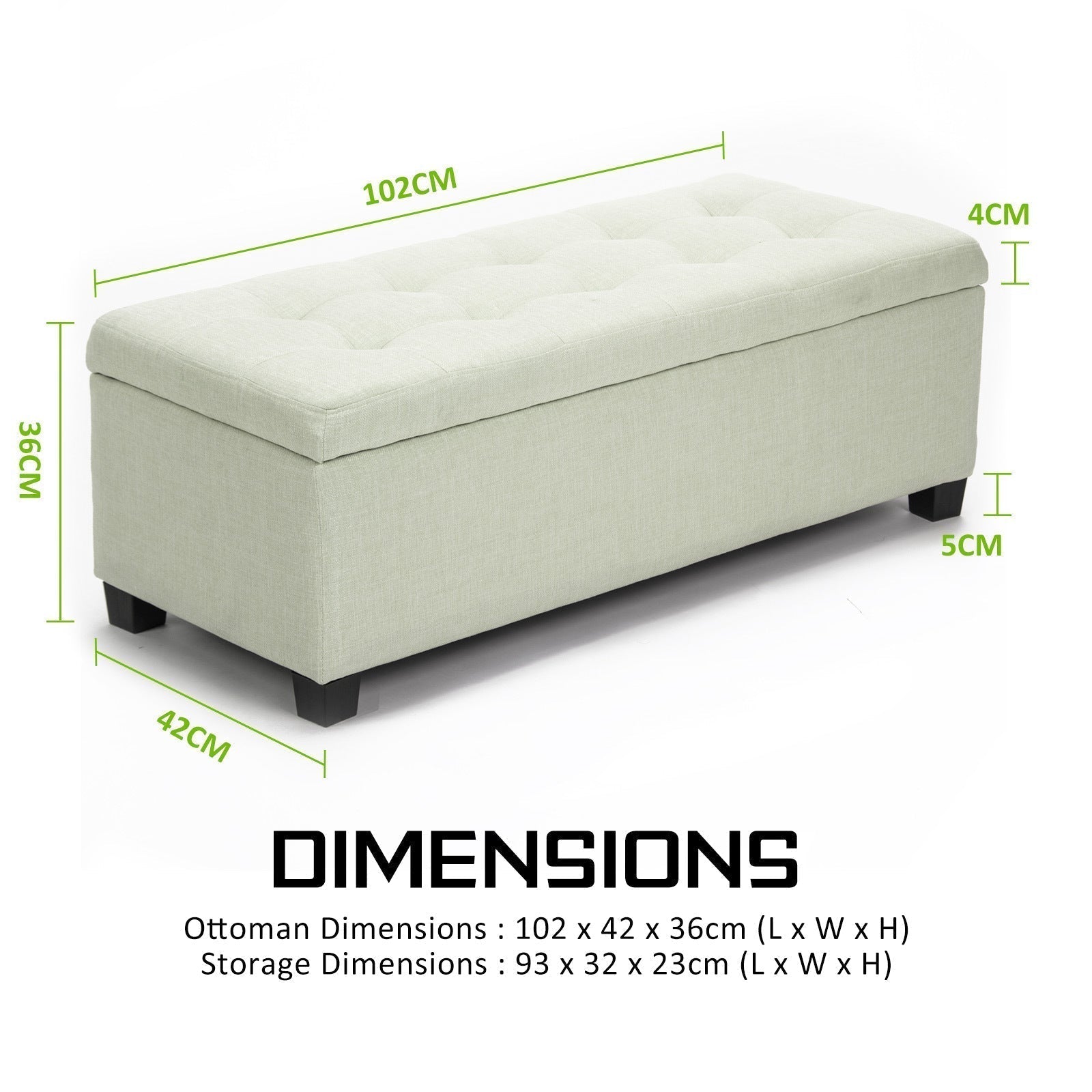 La Bella 102cm Light Green Storage Ottoman Stool Fabric Fast shipping On sale