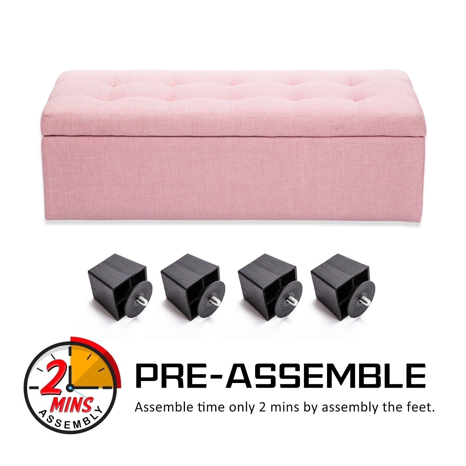 La Bella 102cm Pink Storage Ottoman Stool Fabric Fast shipping On sale