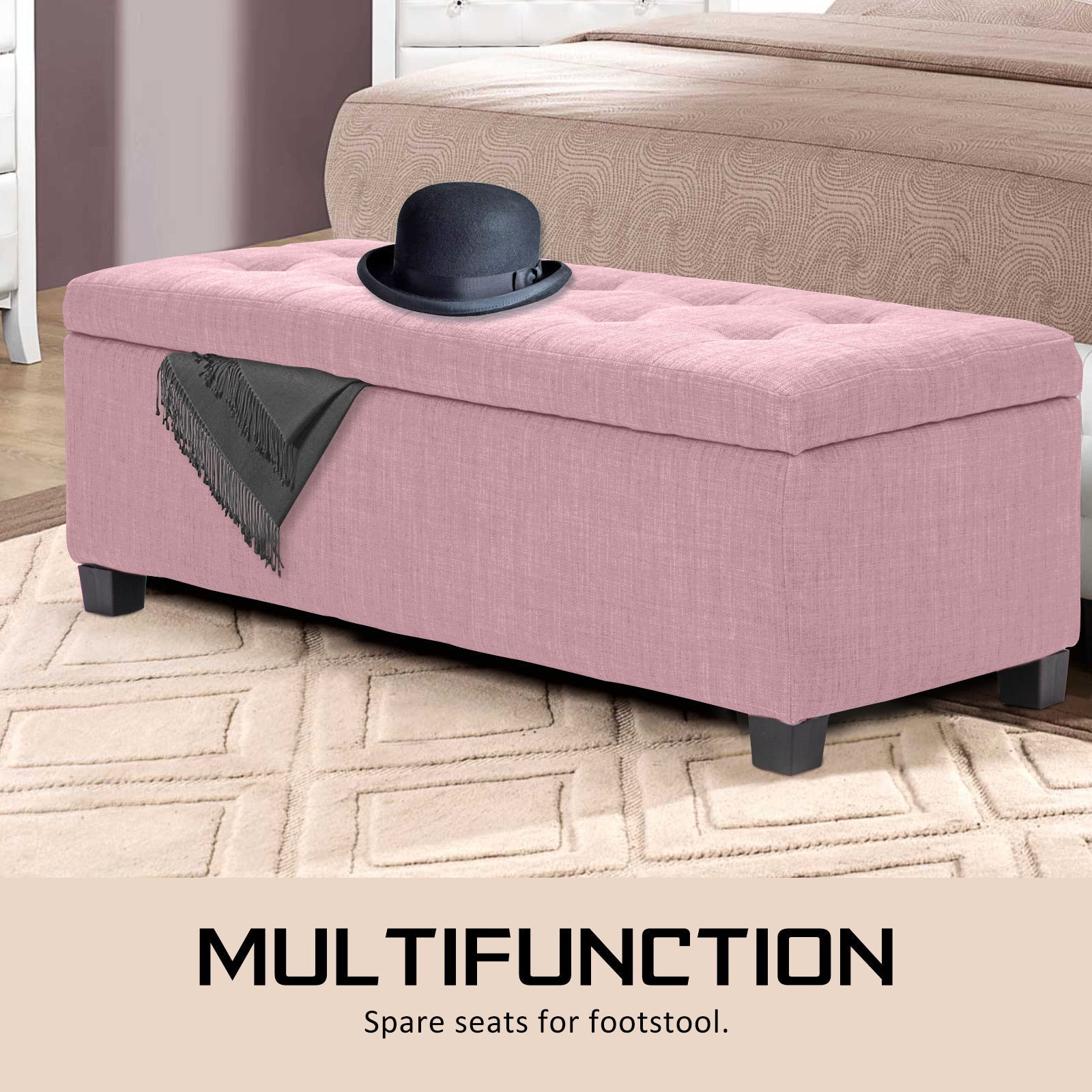 La Bella 102cm Pink Storage Ottoman Stool Fabric Fast shipping On sale