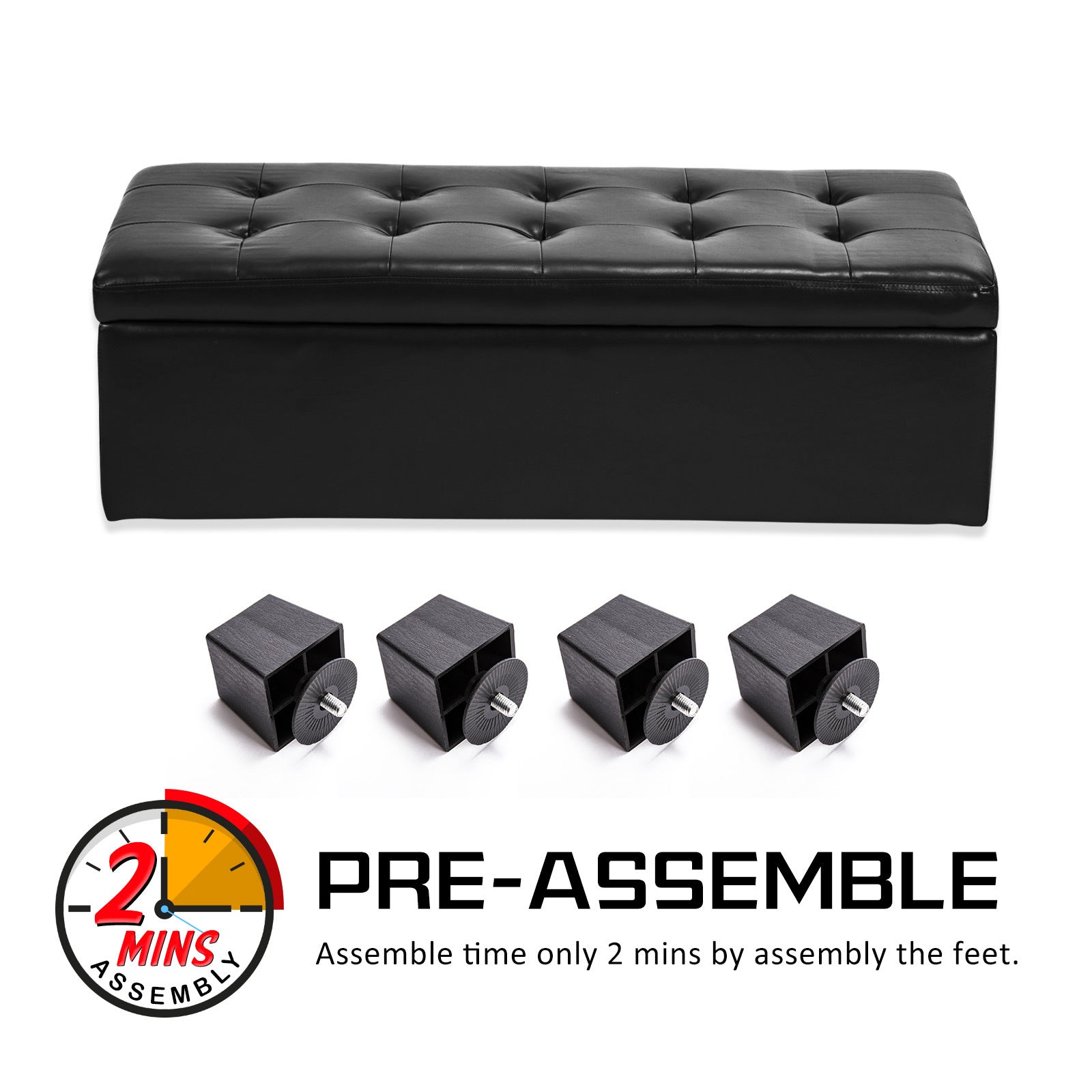 La Bella 102cm Black Storage Ottoman Stool Leather Fast shipping On sale