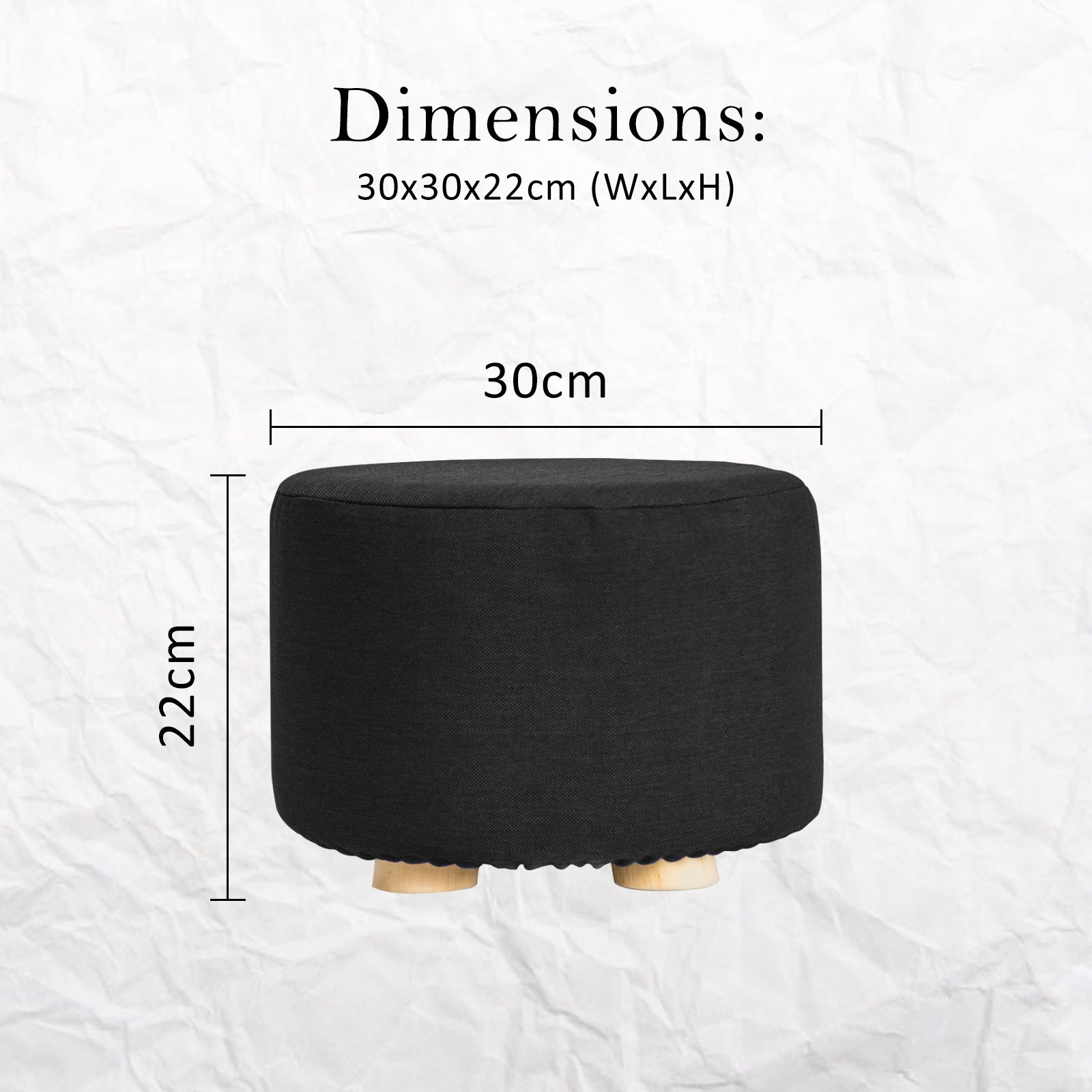 La Bella Black Fabric Ottoman Round Wooden Leg Foot Stool