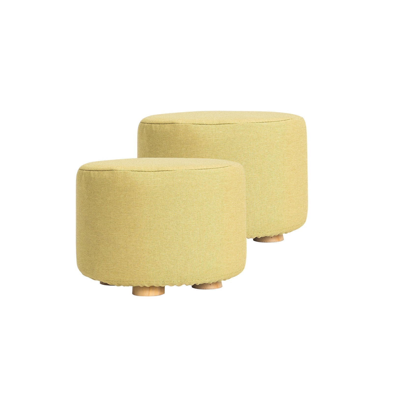 La Bella 2 Set Mustard Yellow Fabric Ottoman Round Wooden Leg Foot Stool Fast shipping On sale