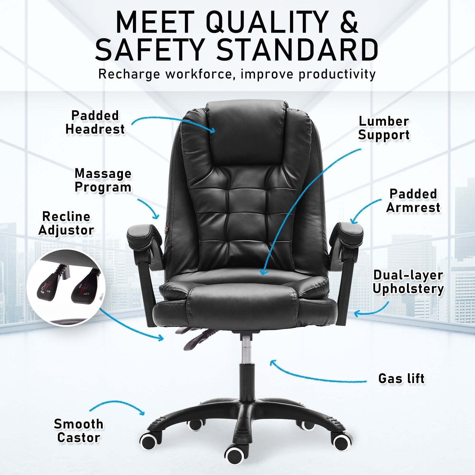 La Bella Black Massage Vibration Ergonomic Executive Office Chair Fast shipping On sale