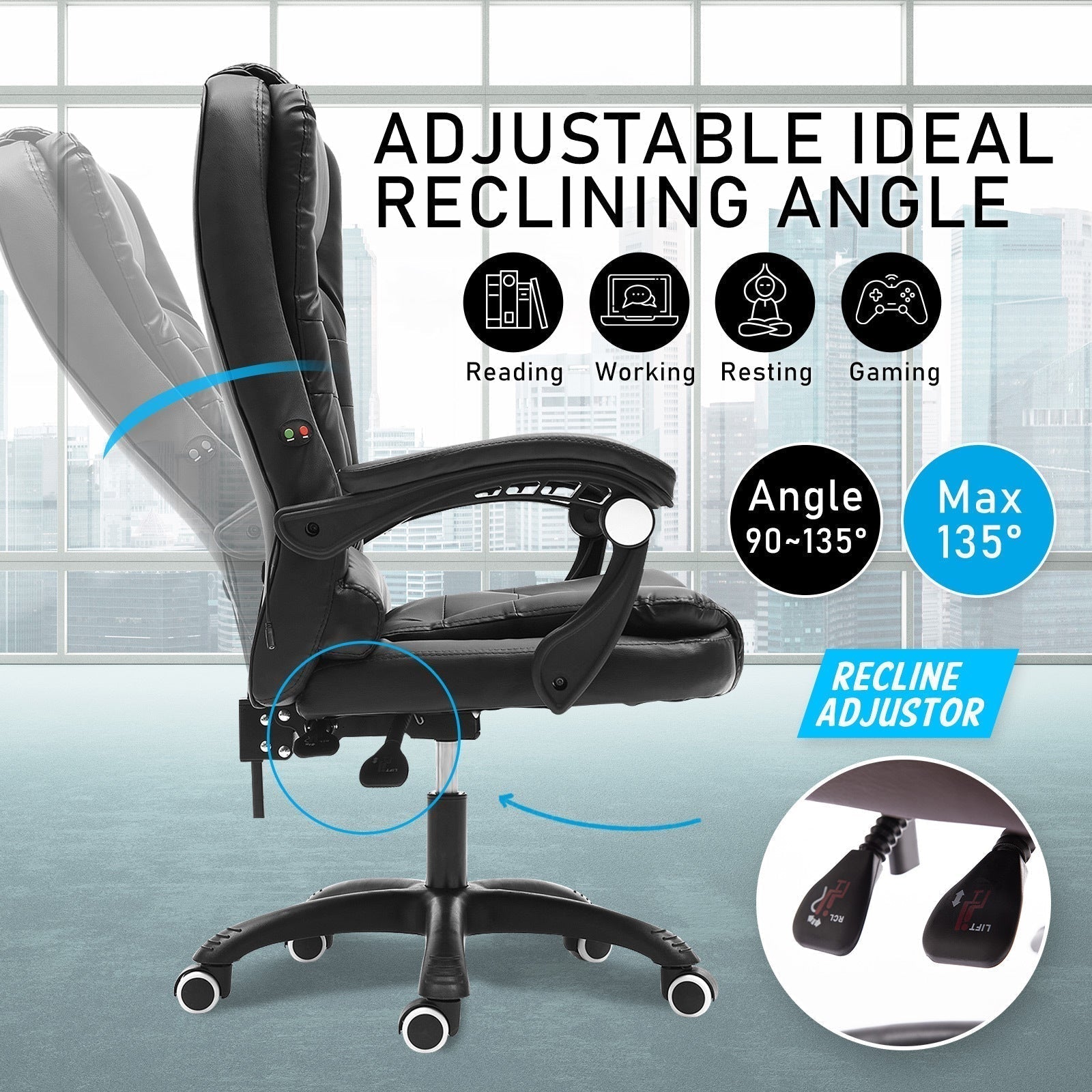 La Bella Black Massage Vibration Ergonomic Executive Office Chair Fast shipping On sale