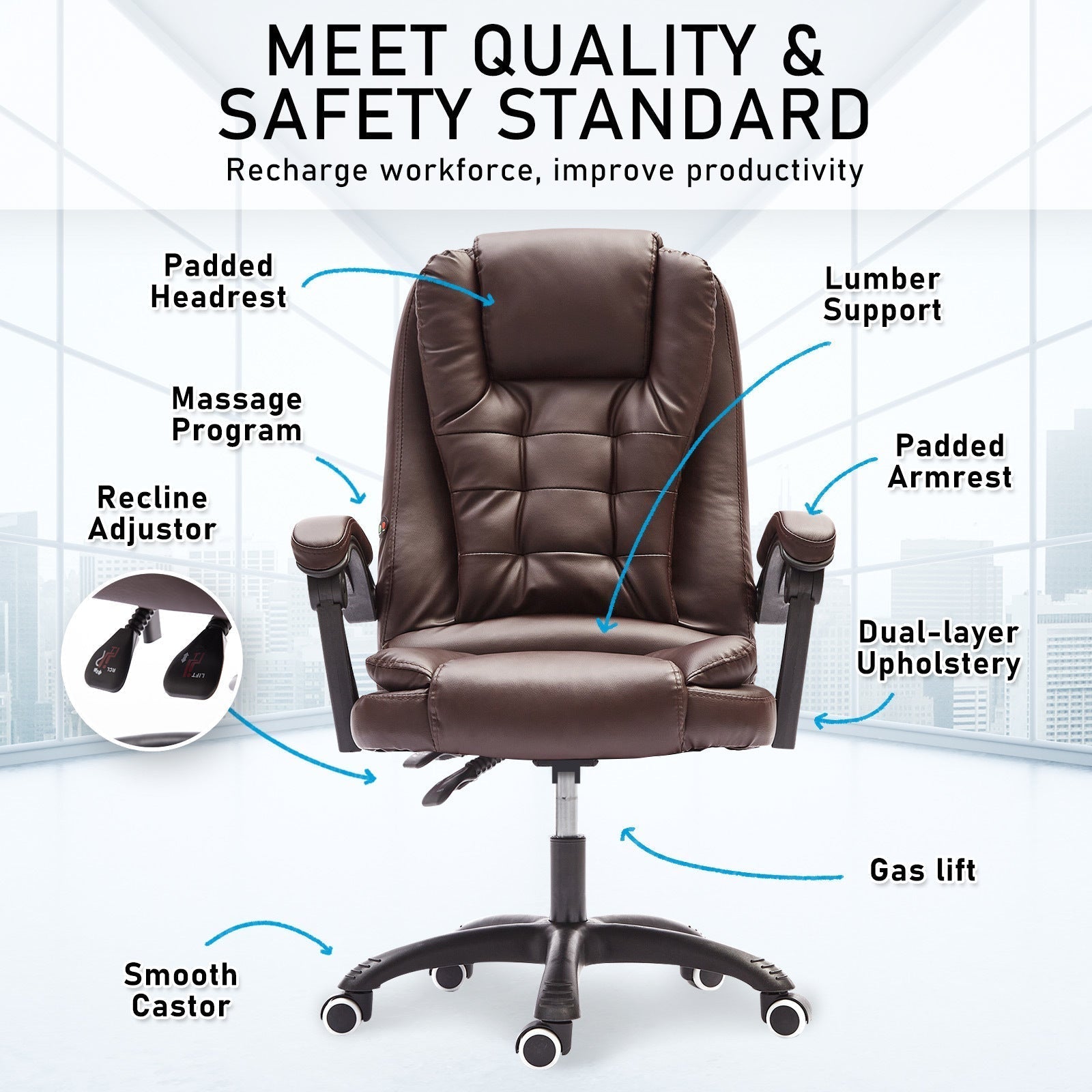 La Bella Espresso Massage Vibration Ergonomic Executive Office Chair Fast shipping On sale