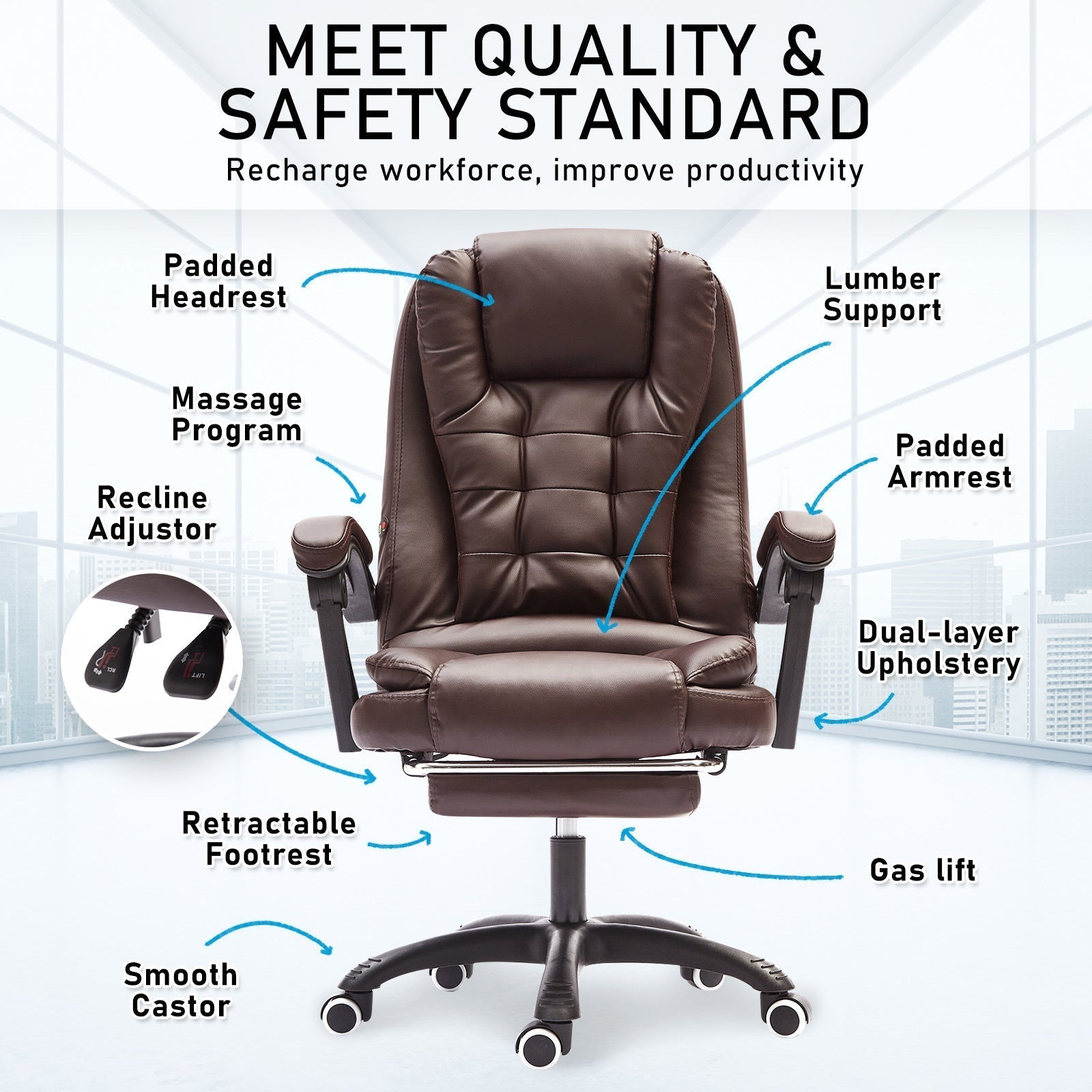 La Bella Espresso Massage Footrest Ergonomic Executive Office Chair Fast shipping On sale