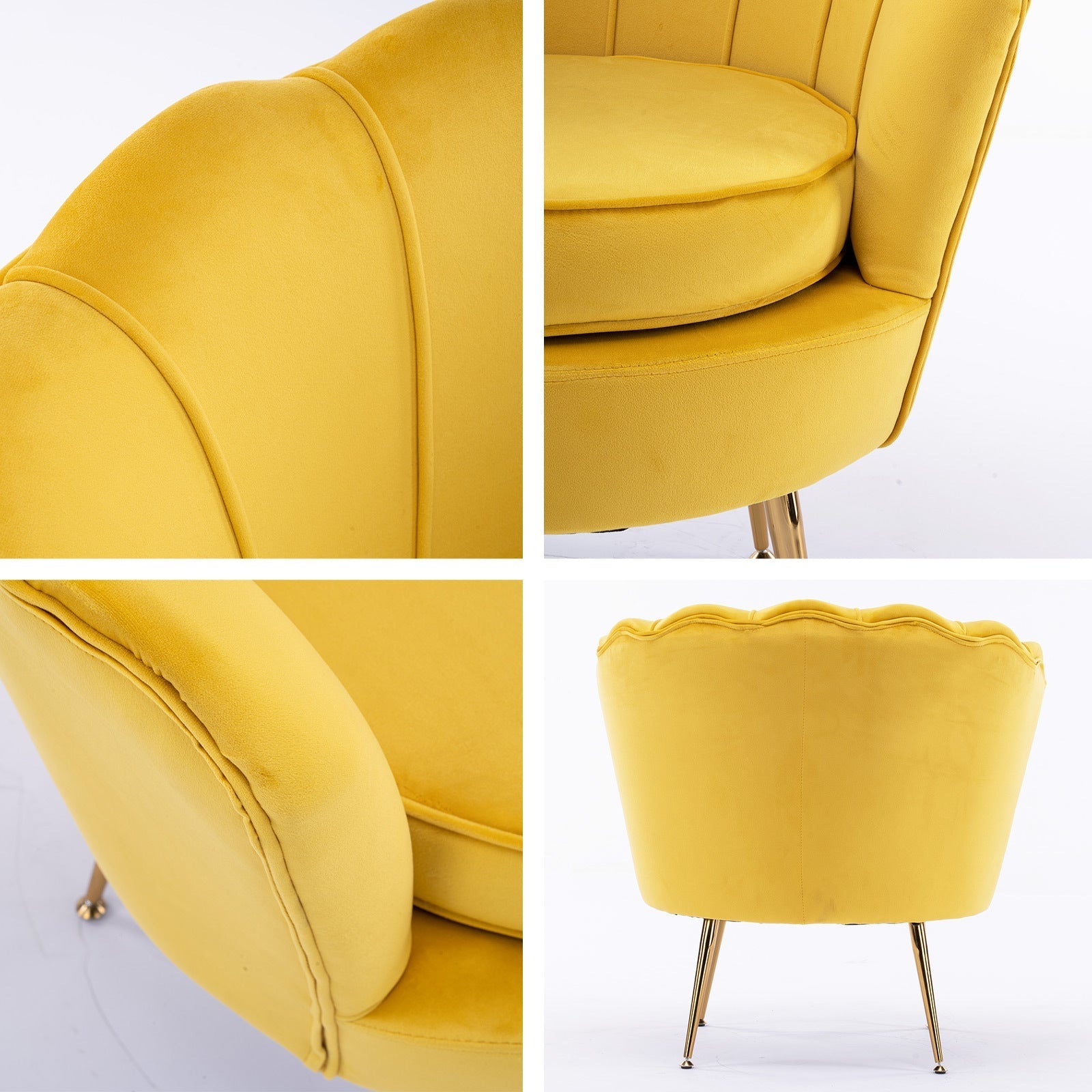 La Bella Shell Scallop Yellow Armchair Lounge Chair Accent Velvet Fast shipping On sale