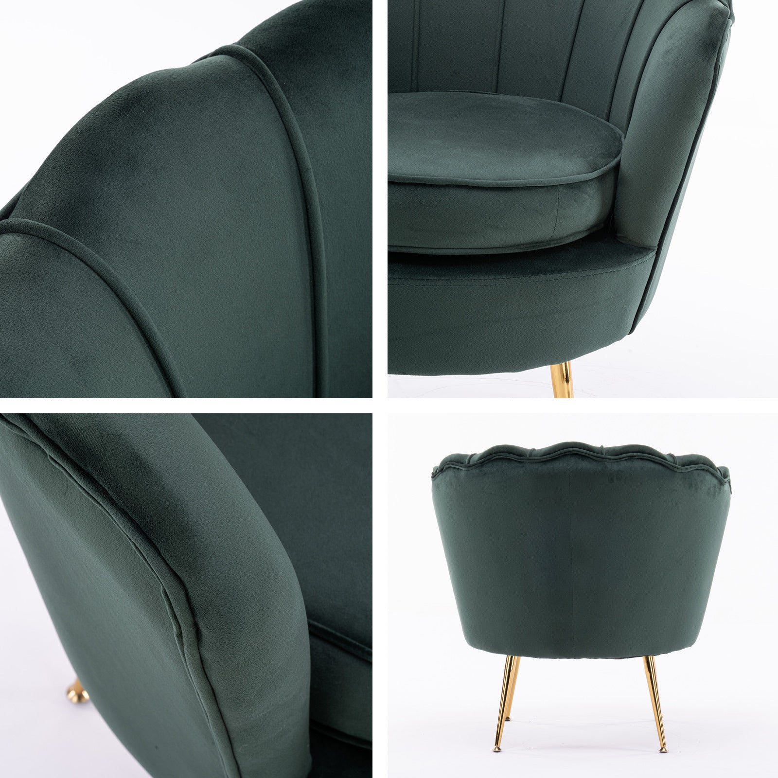 La Bella Shell Scallop Green Armchair Accent Chair Velvet + Round Ottoman Footstool