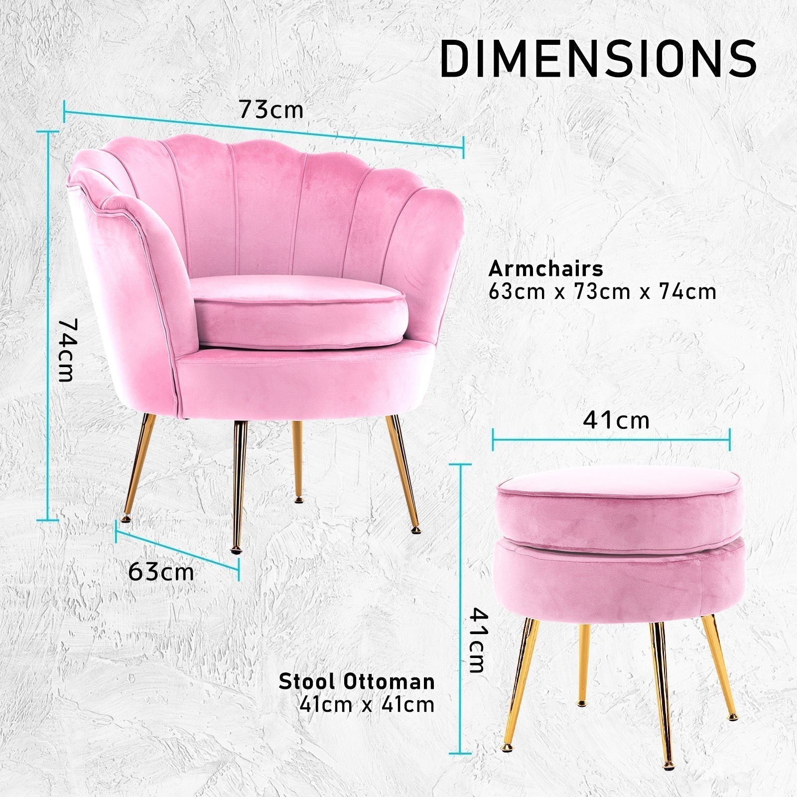 La Bella Shell Scallop Pink Armchair Accent Chair Velvet + Round Ottoman Footstool Fast shipping On sale