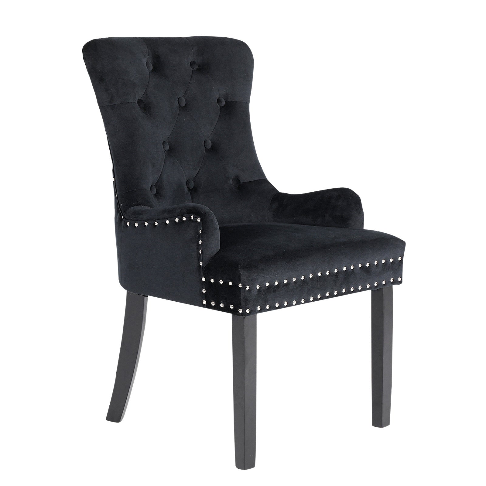 La Bella Black French Provincial Dining Chair Ring Studded Lisse Velvet Rubberwood Fast shipping On sale