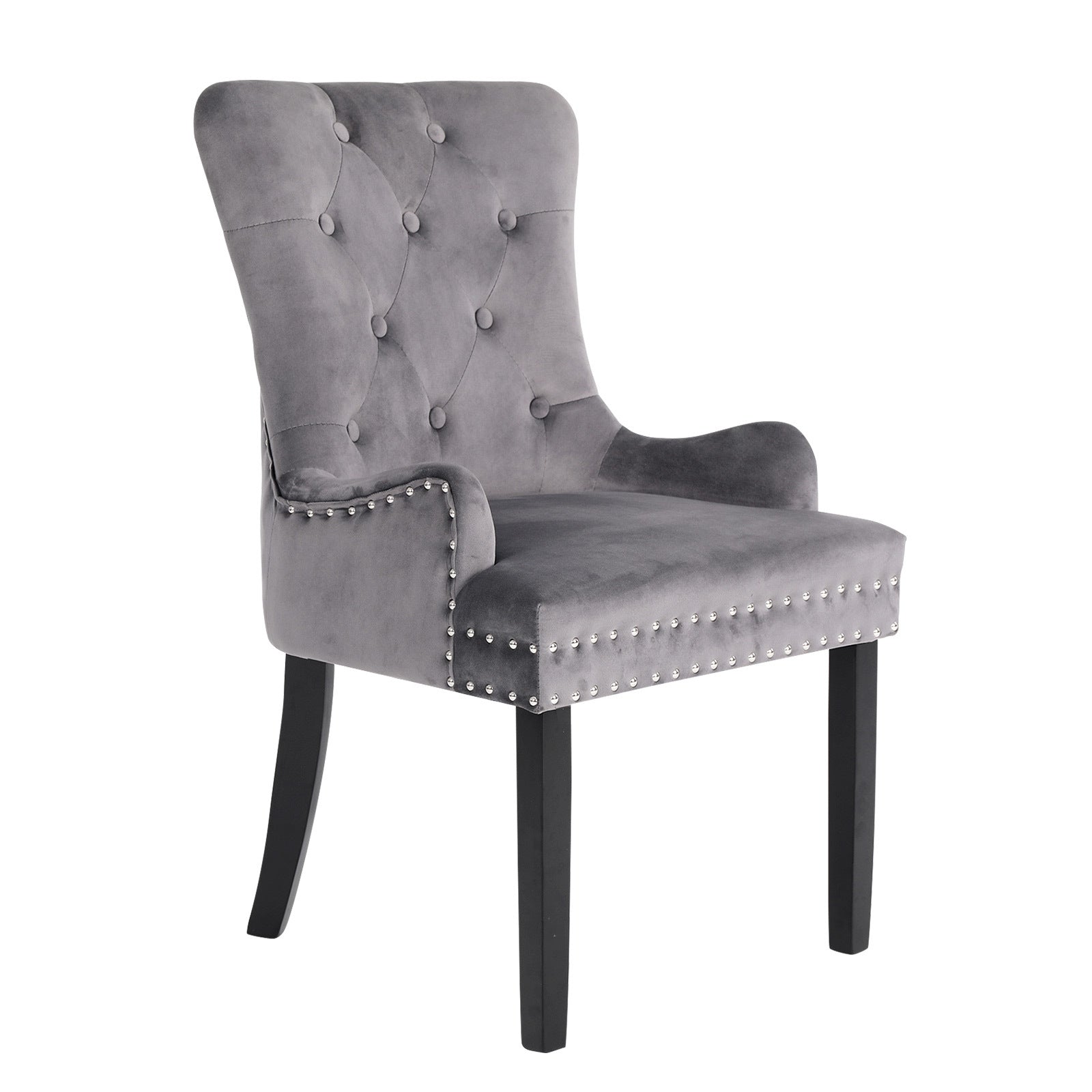 La Bella Grey French Provincial Dining Chair Ring Studded Lisse Velvet Rubberwood Fast shipping On sale