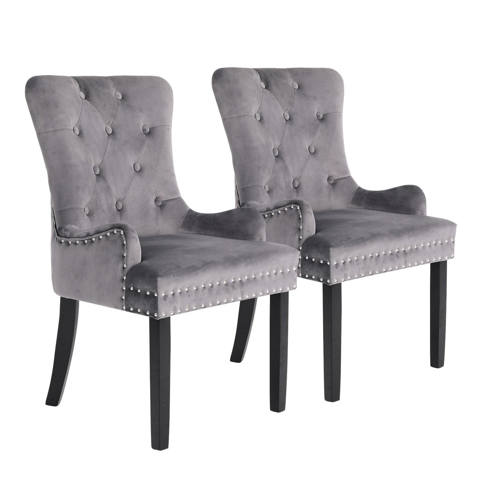 La Bella 2 Set Grey French Provincial Dining Chair Ring Studded Lisse Velvet Rubberwood Fast shipping On sale