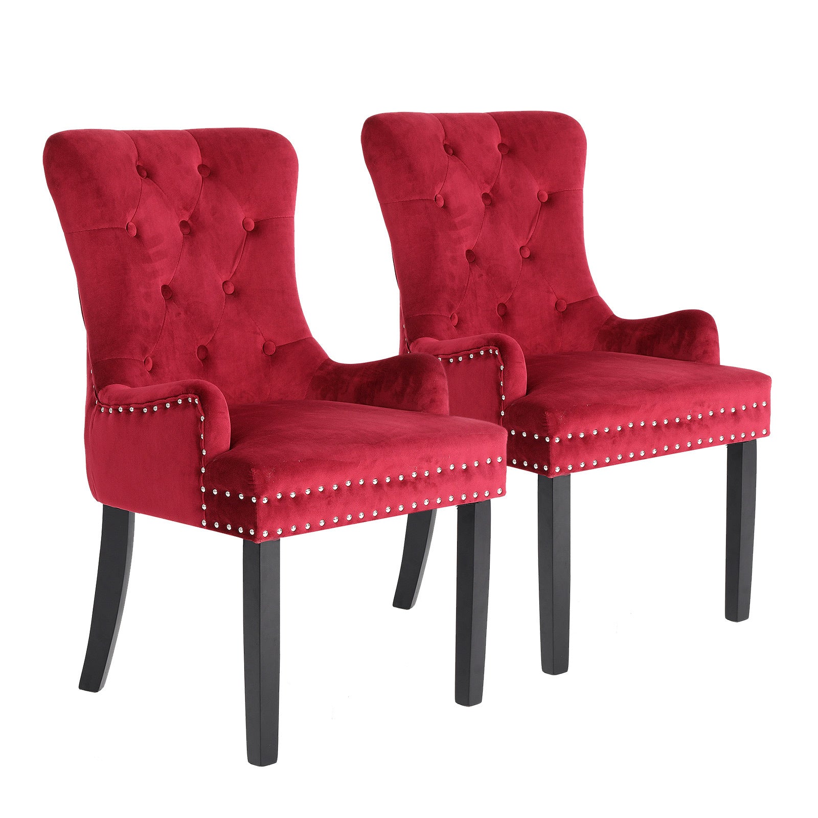 La Bella 2 Set Bordeaux Red French Provincial Dining Chair Ring Studded Lisse Velvet Rubberwood Fast shipping On sale