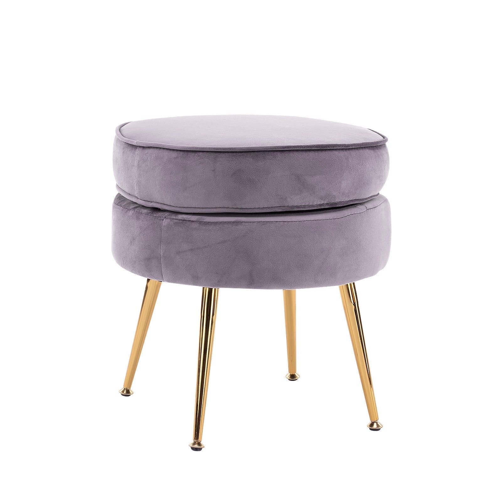 La Bella Grey Round Ottoman Foot Stool Velvet Fabric Metal Leg Fast shipping On sale