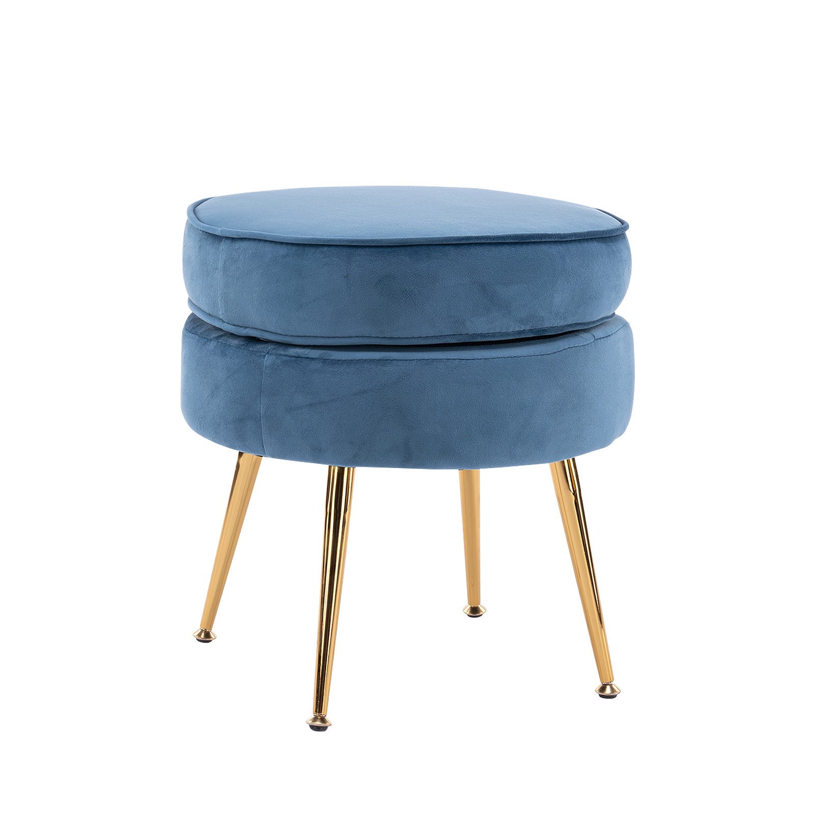 La Bella Navy Blue Round Ottoman Foot Stool Velvet Fabric Metal Leg Fast shipping On sale