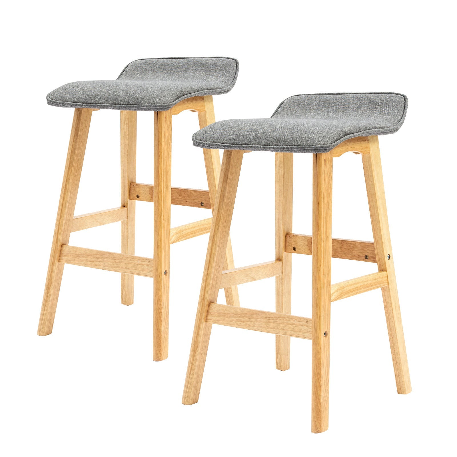 La Bella 2 Set 65cm Grey Wooden Bar Stool DARA Fabric Fast shipping On sale