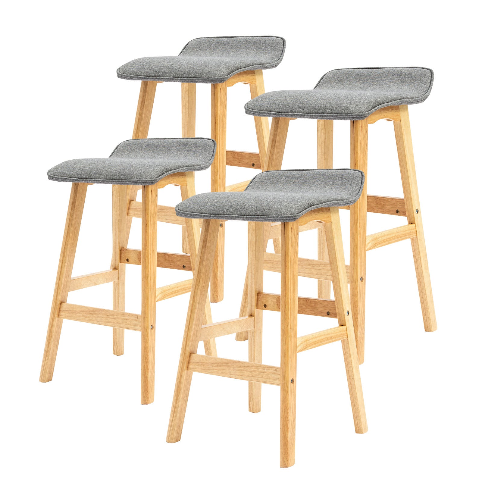 La Bella 4 Set 65cm Grey Wooden Bar Stool DARA Fabric Fast shipping On sale