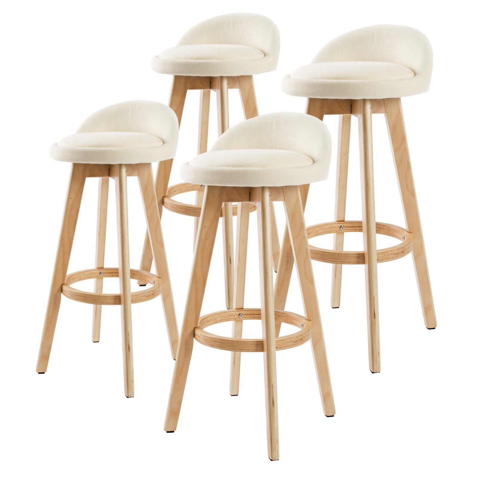 La Bella 4 Set 72cm Beige Wooden Bar Stool Leila Fabric Fast shipping On sale